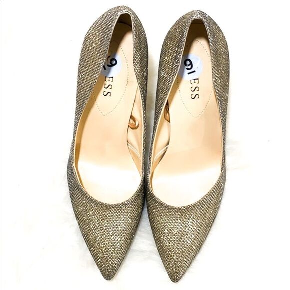 Guess Womens Gold Glitter Pump Stiletto Heels Size 9 Pointed Toe - Picture 1 of 5